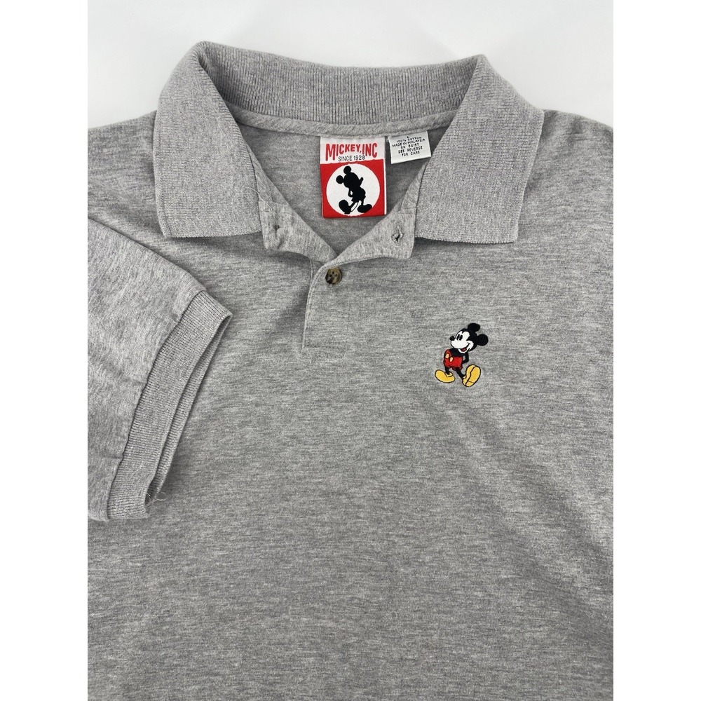 Vintage Mickey, Inc. Embroidered Mickey Mouse Polo Shirt Gray Men's L 90s Disney